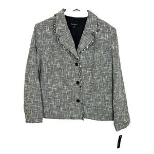 Tara Jones Women's Blazer Black White 3-Button Jacket Raw Edging Size 18 NWT